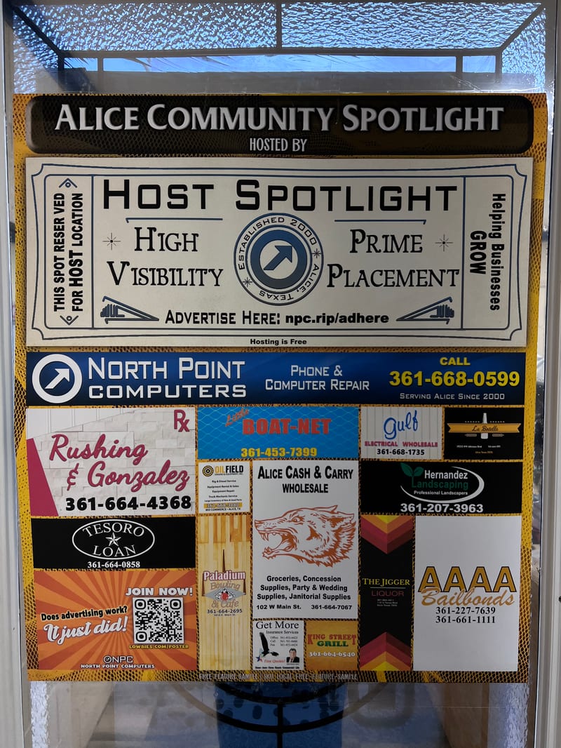Alice Community Spotlight sponsor poster printed at NPC Sales